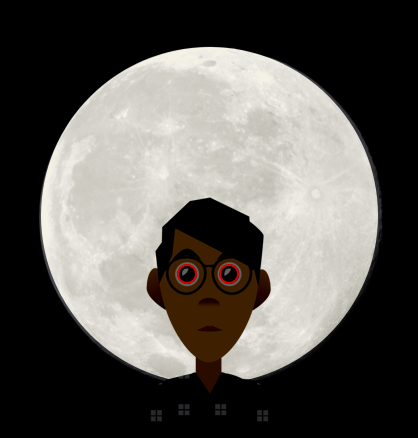 a graphic of JK in front of a full moon with red eyes