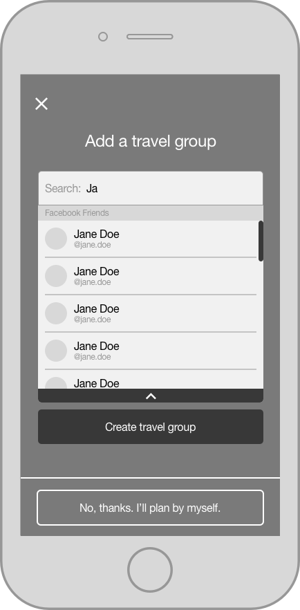 screen to add travelers to a group